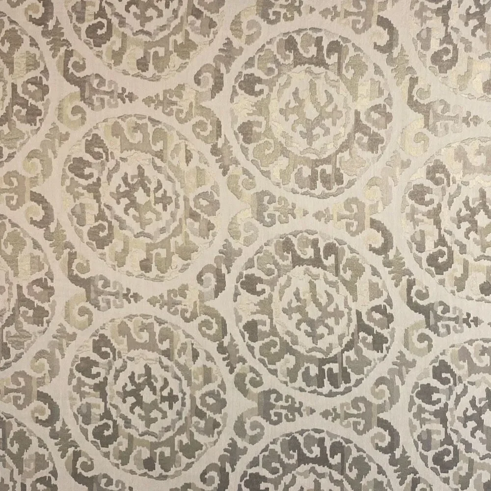 Fabric Remnant 120”x57” Geometric Tan Silver and Metallic Bronze READ